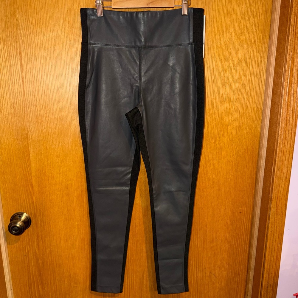 Calvin Klein Leggings Women Small Grey Faux Leather Front High Rise M1VKO297